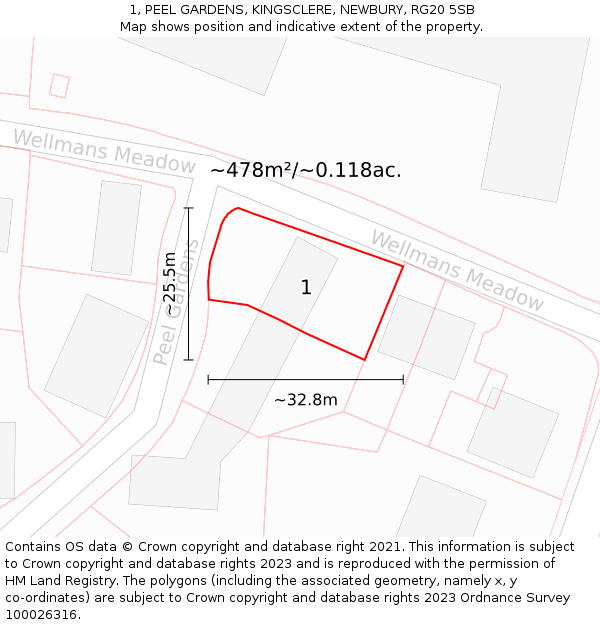 1, PEEL GARDENS, KINGSCLERE, NEWBURY, RG20 5SB: Plot and title map
