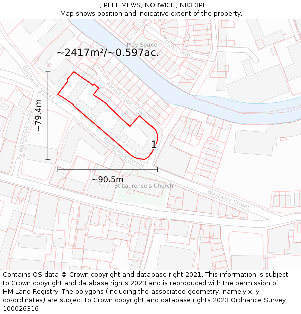1, PEEL MEWS, NORWICH, NR3 3PL: Plot and title map