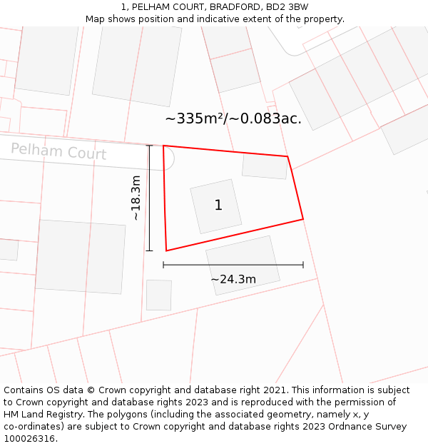 1, PELHAM COURT, BRADFORD, BD2 3BW: Plot and title map
