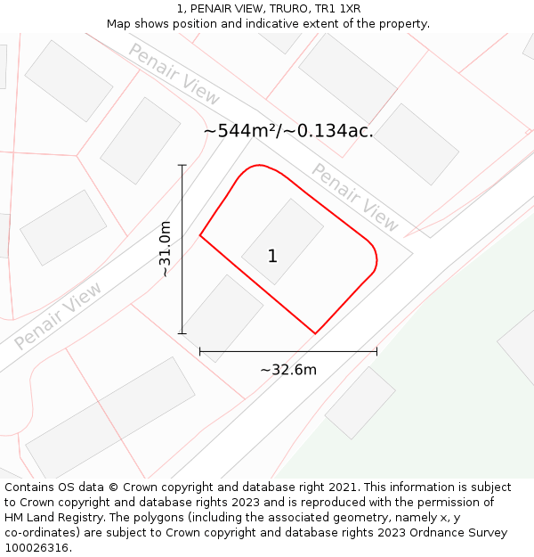 1, PENAIR VIEW, TRURO, TR1 1XR: Plot and title map