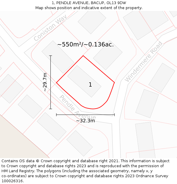 1, PENDLE AVENUE, BACUP, OL13 9DW: Plot and title map