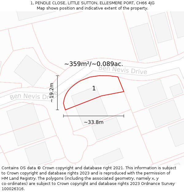 1, PENDLE CLOSE, LITTLE SUTTON, ELLESMERE PORT, CH66 4JG: Plot and title map