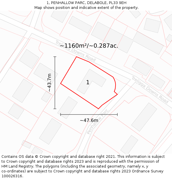 1, PENHALLOW PARC, DELABOLE, PL33 9EH: Plot and title map