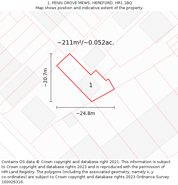 1, PENN GROVE MEWS, HEREFORD, HR1 1BQ: Plot and title map