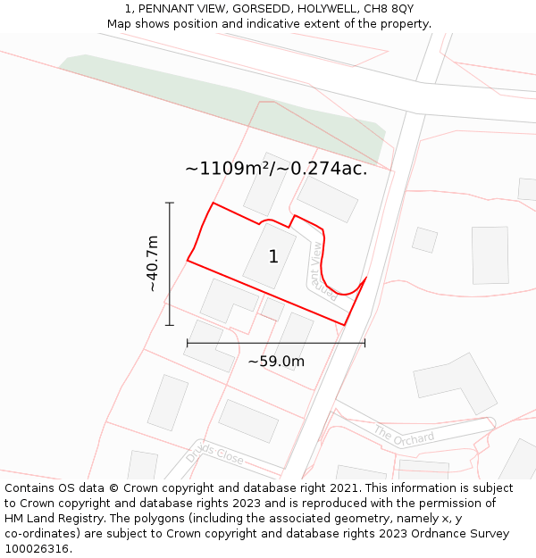 1, PENNANT VIEW, GORSEDD, HOLYWELL, CH8 8QY: Plot and title map