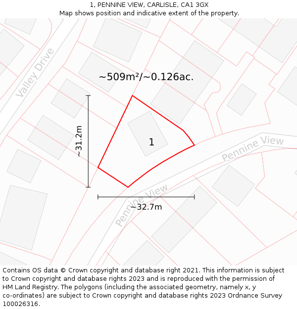 1, PENNINE VIEW, CARLISLE, CA1 3GX: Plot and title map