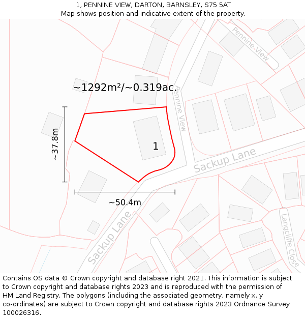 1, PENNINE VIEW, DARTON, BARNSLEY, S75 5AT: Plot and title map