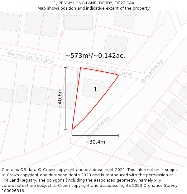 1, PENNY LONG LANE, DERBY, DE22 1AX: Plot and title map