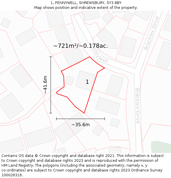1, PENNYWELL, SHREWSBURY, SY3 8BY: Plot and title map