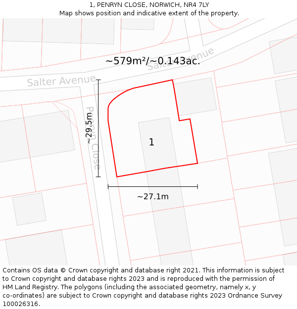 1, PENRYN CLOSE, NORWICH, NR4 7LY: Plot and title map