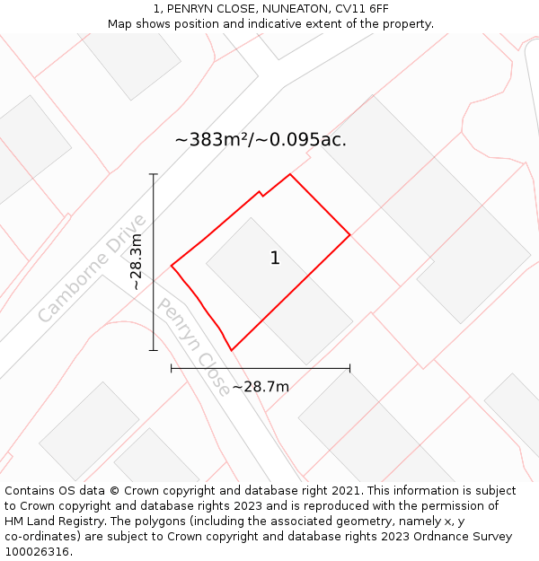 1, PENRYN CLOSE, NUNEATON, CV11 6FF: Plot and title map