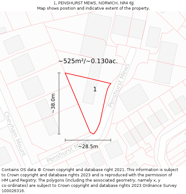 1, PENSHURST MEWS, NORWICH, NR4 6JJ: Plot and title map