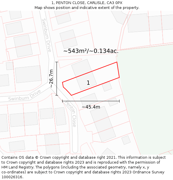 1, PENTON CLOSE, CARLISLE, CA3 0PX: Plot and title map