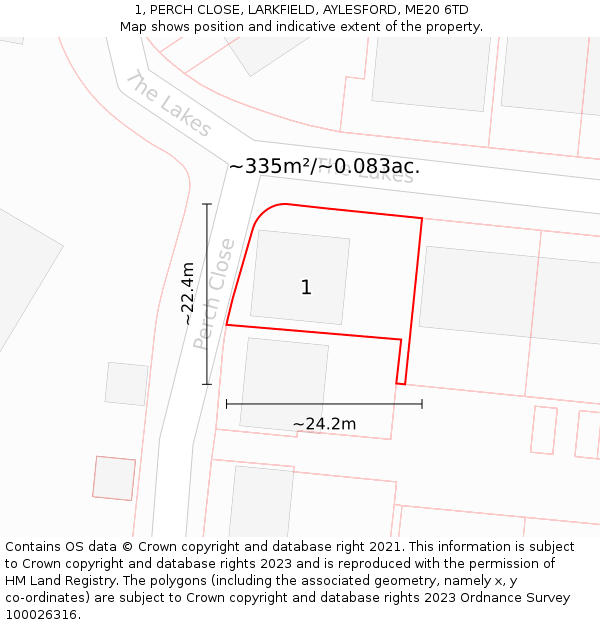 1, PERCH CLOSE, LARKFIELD, AYLESFORD, ME20 6TD: Plot and title map