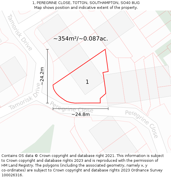 1, PEREGRINE CLOSE, TOTTON, SOUTHAMPTON, SO40 8UG: Plot and title map