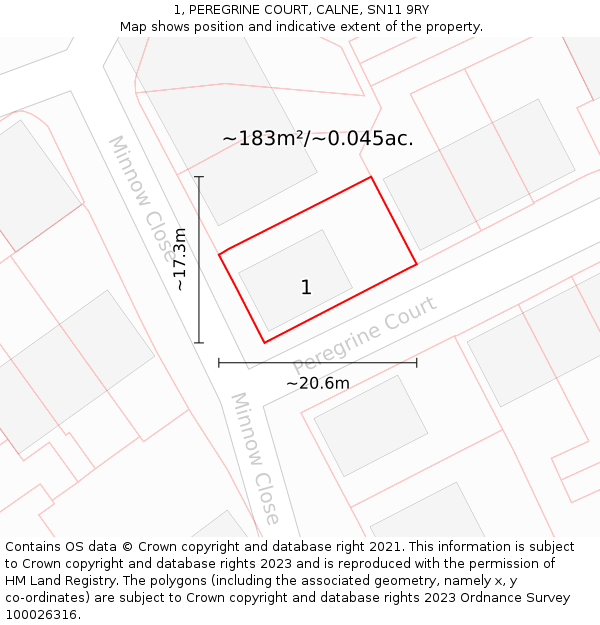 1, PEREGRINE COURT, CALNE, SN11 9RY: Plot and title map