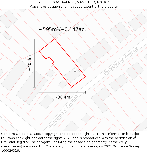 1, PERLETHORPE AVENUE, MANSFIELD, NG19 7EH: Plot and title map
