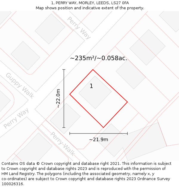 1, PERRY WAY, MORLEY, LEEDS, LS27 0FA: Plot and title map