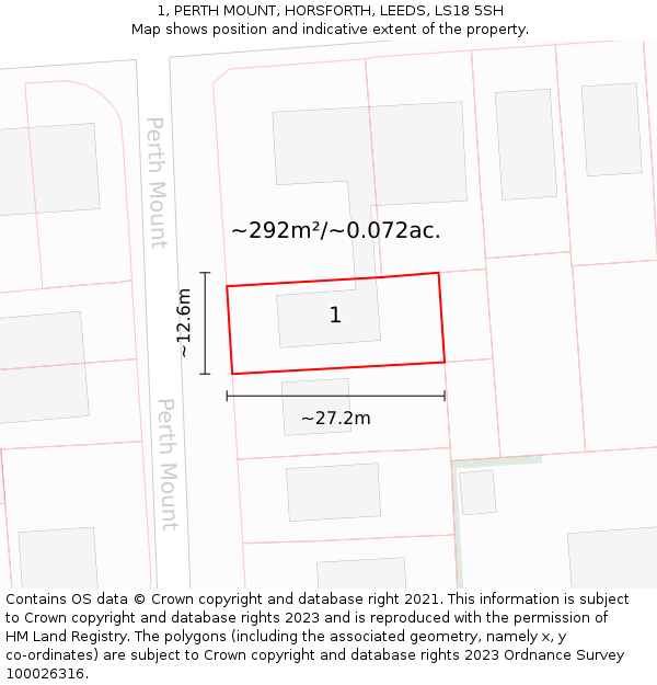 1, PERTH MOUNT, HORSFORTH, LEEDS, LS18 5SH: Plot and title map