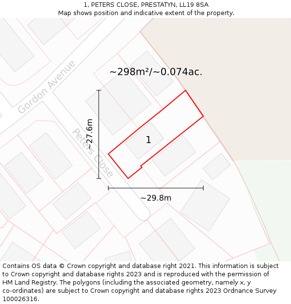 1, PETERS CLOSE, PRESTATYN, LL19 8SA: Plot and title map