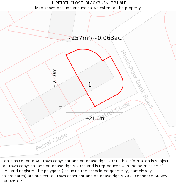 1, PETREL CLOSE, BLACKBURN, BB1 8LF: Plot and title map