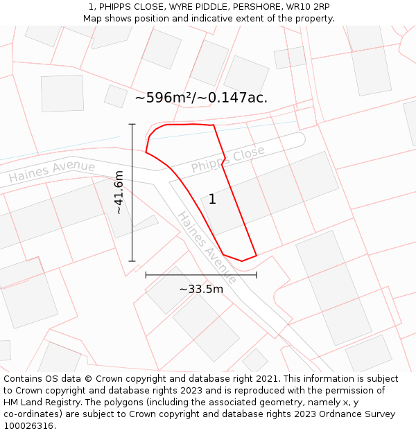1, PHIPPS CLOSE, WYRE PIDDLE, PERSHORE, WR10 2RP: Plot and title map