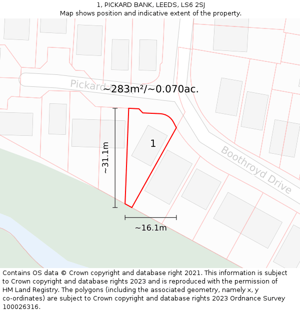 1, PICKARD BANK, LEEDS, LS6 2SJ: Plot and title map