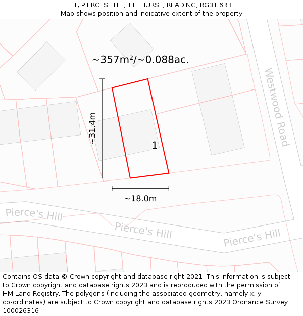 1, PIERCES HILL, TILEHURST, READING, RG31 6RB: Plot and title map