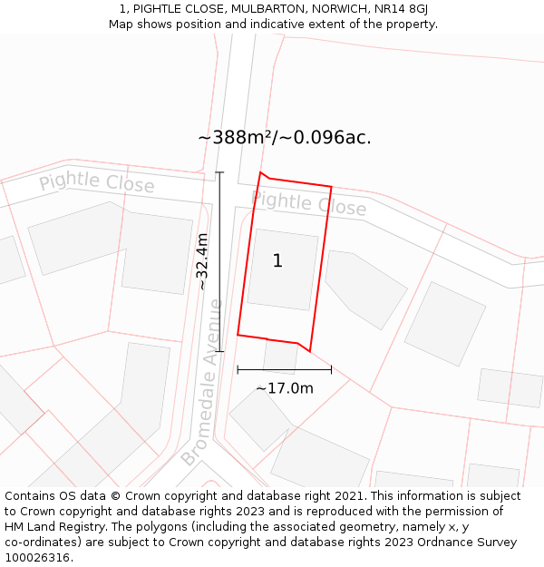 1, PIGHTLE CLOSE, MULBARTON, NORWICH, NR14 8GJ: Plot and title map