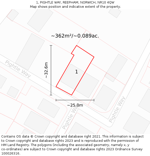1, PIGHTLE WAY, REEPHAM, NORWICH, NR10 4QW: Plot and title map