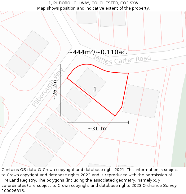 1, PILBOROUGH WAY, COLCHESTER, CO3 9XW: Plot and title map