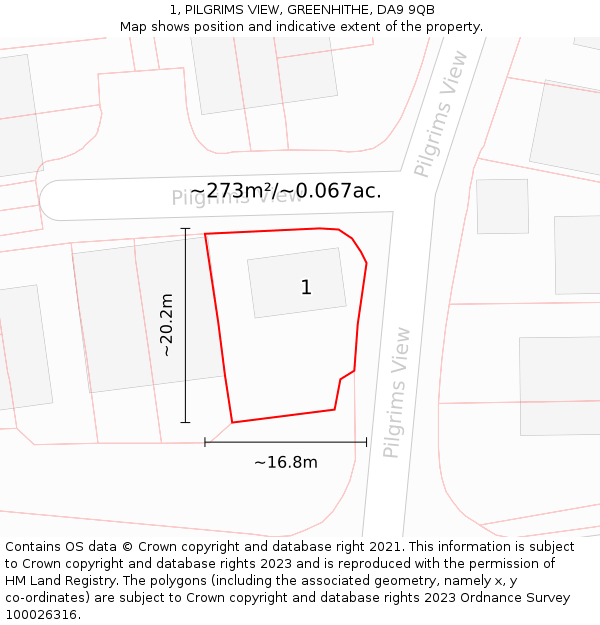 1, PILGRIMS VIEW, GREENHITHE, DA9 9QB: Plot and title map