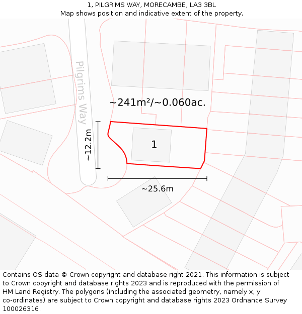 1, PILGRIMS WAY, MORECAMBE, LA3 3BL: Plot and title map