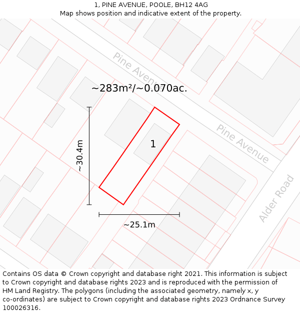 1, PINE AVENUE, POOLE, BH12 4AG: Plot and title map