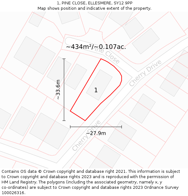 1, PINE CLOSE, ELLESMERE, SY12 9PP: Plot and title map