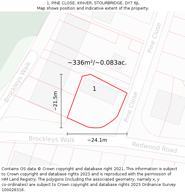 1, PINE CLOSE, KINVER, STOURBRIDGE, DY7 6JL: Plot and title map