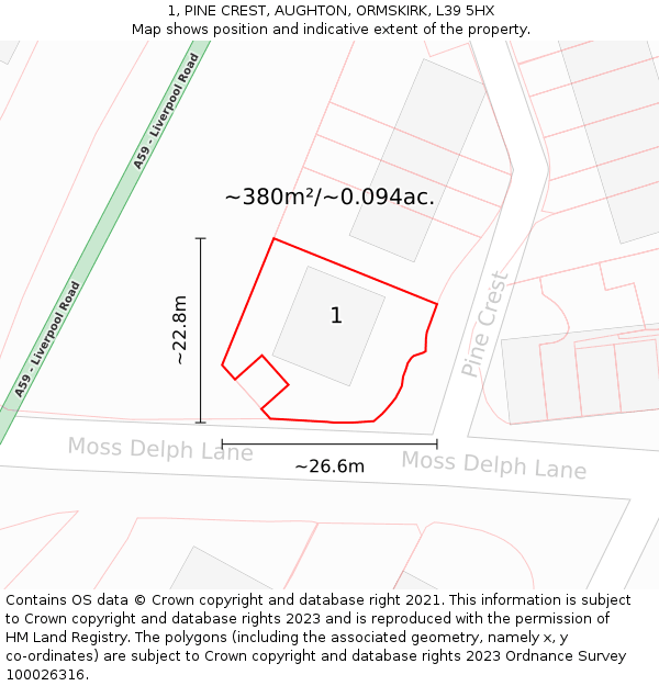 1, PINE CREST, AUGHTON, ORMSKIRK, L39 5HX: Plot and title map