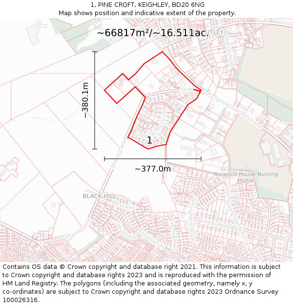1, PINE CROFT, KEIGHLEY, BD20 6NG: Plot and title map