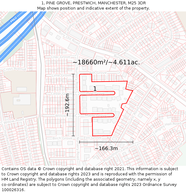 1, PINE GROVE, PRESTWICH, MANCHESTER, M25 3DR: Plot and title map