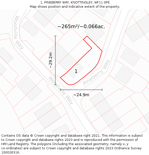 1, PINEBERRY WAY, KNOTTINGLEY, WF11 0PE: Plot and title map