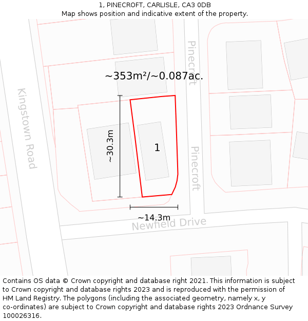 1, PINECROFT, CARLISLE, CA3 0DB: Plot and title map