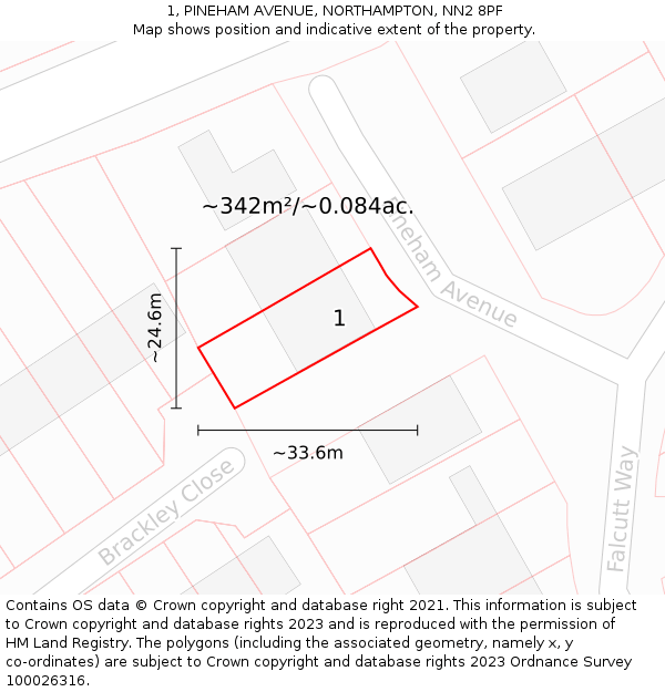 1, PINEHAM AVENUE, NORTHAMPTON, NN2 8PF: Plot and title map