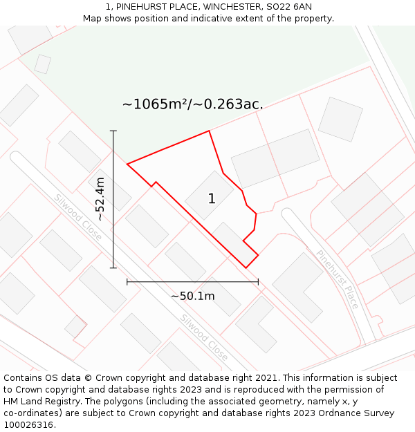 1, PINEHURST PLACE, WINCHESTER, SO22 6AN: Plot and title map