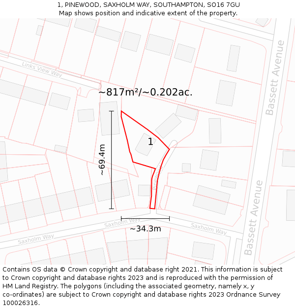 1, PINEWOOD, SAXHOLM WAY, SOUTHAMPTON, SO16 7GU: Plot and title map