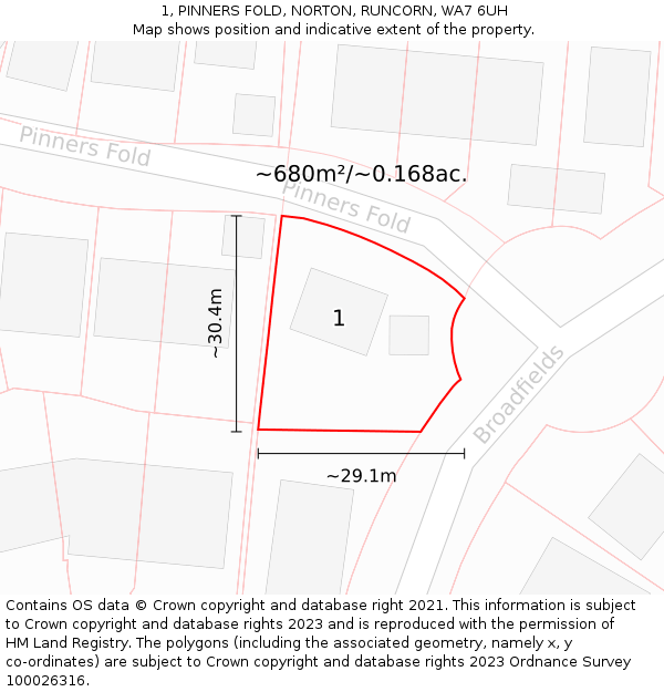 1, PINNERS FOLD, NORTON, RUNCORN, WA7 6UH: Plot and title map