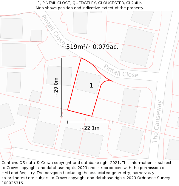 1, PINTAIL CLOSE, QUEDGELEY, GLOUCESTER, GL2 4LN: Plot and title map