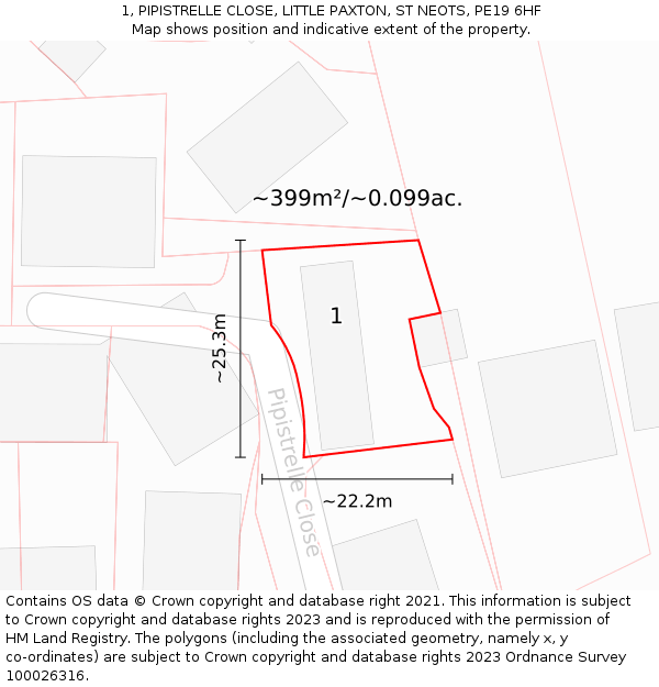 1, PIPISTRELLE CLOSE, LITTLE PAXTON, ST NEOTS, PE19 6HF: Plot and title map