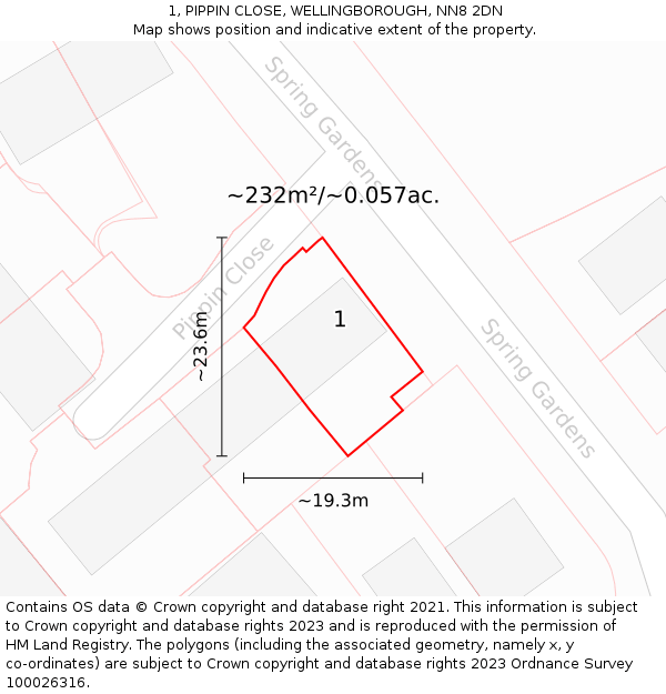 1, PIPPIN CLOSE, WELLINGBOROUGH, NN8 2DN: Plot and title map