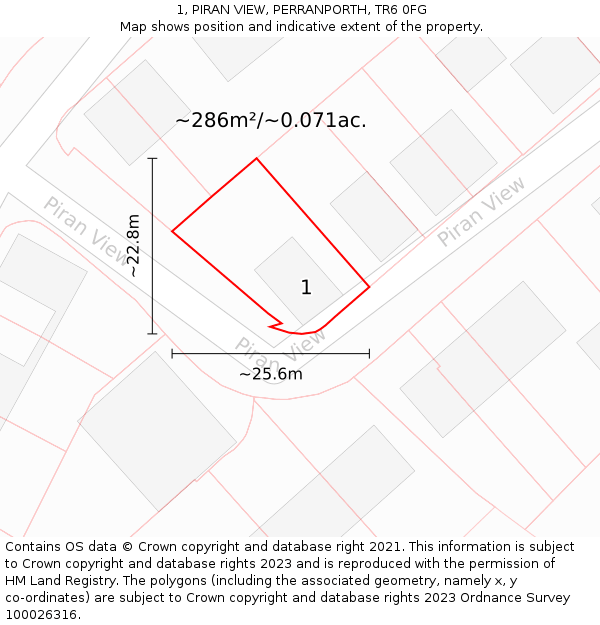 1, PIRAN VIEW, PERRANPORTH, TR6 0FG: Plot and title map