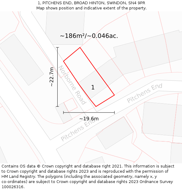 1, PITCHENS END, BROAD HINTON, SWINDON, SN4 9PR: Plot and title map